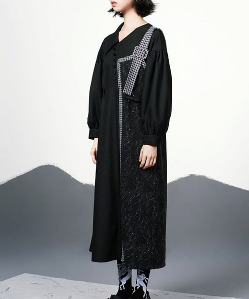 Check Ribbon Panel Dress
